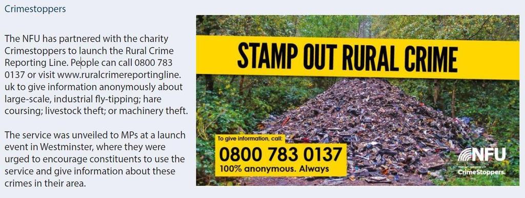 Rural crime? Report it every time We rely on information from our rural community. Every call counts and adds to our intelligence picture.