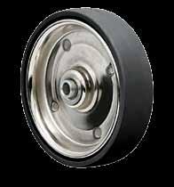 These wheels feature a black or grey neoprene rubber tread permanently compressed between two steel discs which are welded together.