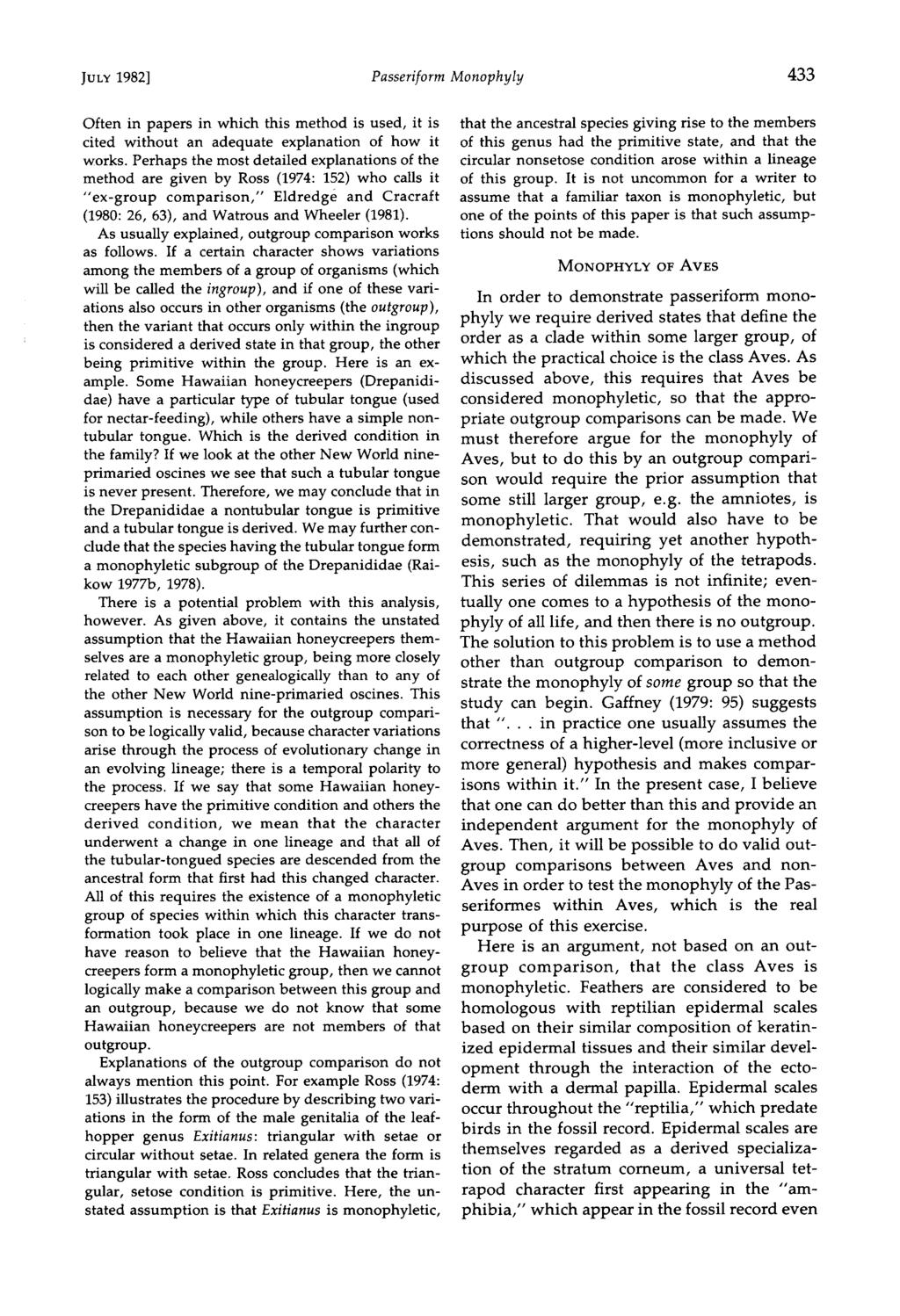 JuLY 1982] Passeriform MonophyIy 433 Often in papers in which this method is used, it is cited without an adequate explanation of how it works.