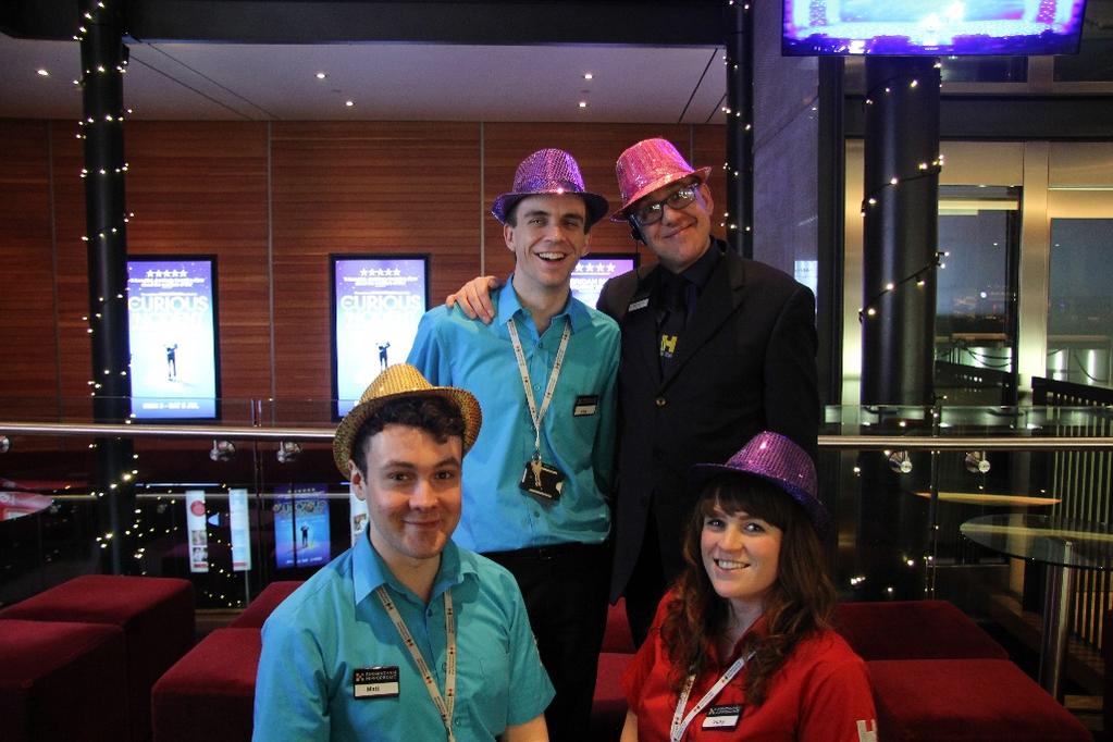 2 Staff There will be an increased number of staff and volunteers working on the performance. Members of staff are clearly identifiable by their sparkly hats and Birmingham Hippodrome uniform.