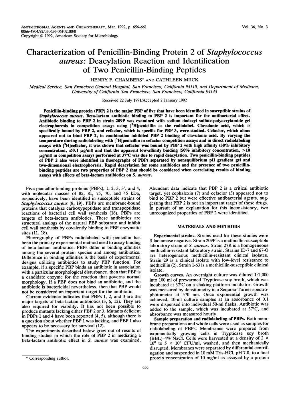 ANTIMICROBIAL AGENTS AND CHEMOTHERAPY, Mar. 1992, P. 656-661 0066-4804/92/030656-06$02.00/0 Copyright 1992, American Society for Microbiology Vol. 36, No.
