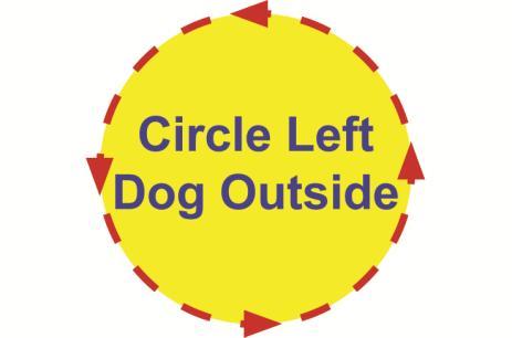 CIRCLE RIGHT DOG INSIDE Handler will heel the dog in a medium to large right hand circle denoted by markers.