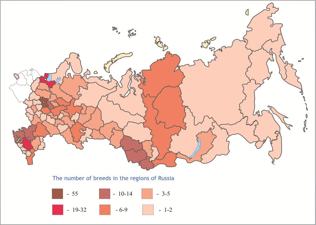 Distribution of Russian origin breeds by