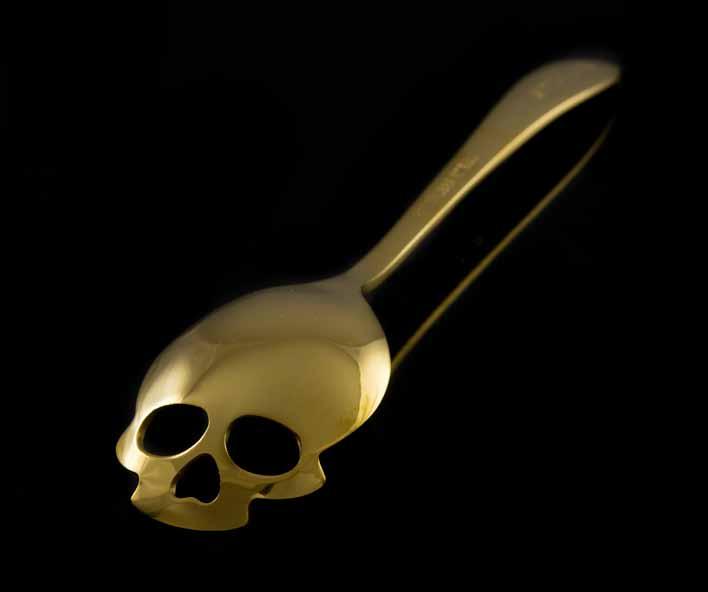Gold Sugar Skull Spoon A stirring reminder that too much sugar can be bad for you Product in