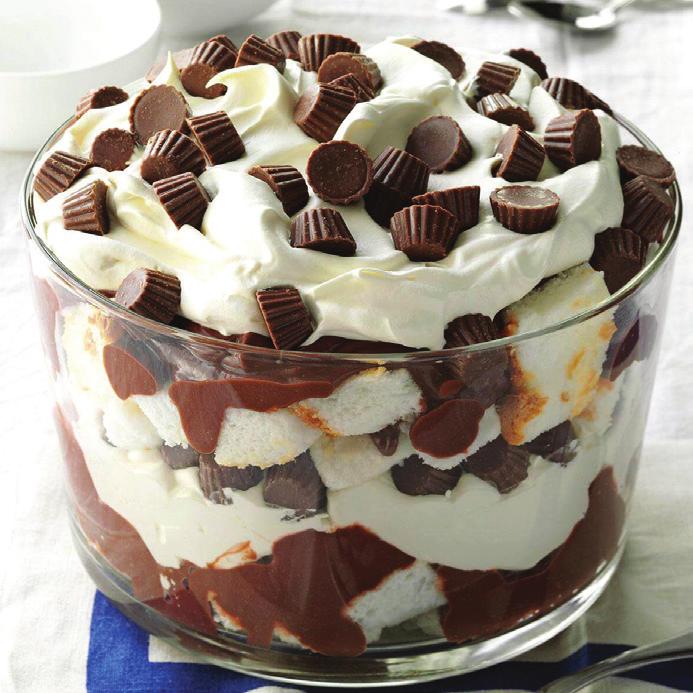 9 ounces each) instant chocolate pudding mix 1 prepared angel food cake (8 to 10 ounces), cut into 1-inch cubes 1 carton (12 ounces) frozen whipped topping, thawed 2 packages (8 ounces each) Reese's