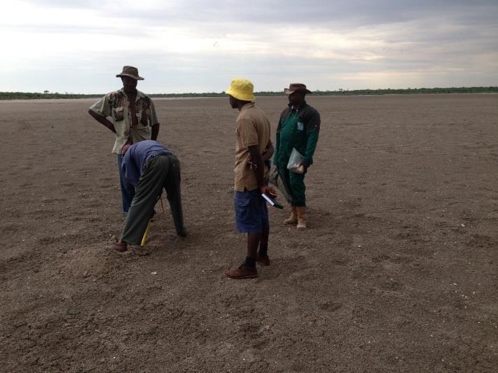 The salt pans With the team in a water bore hole over one of