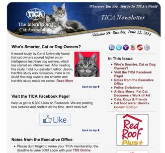 TICA CAT SHOWS, ENEWSLETTERS, TICA offers the perfect venue to get your brand in front of cat