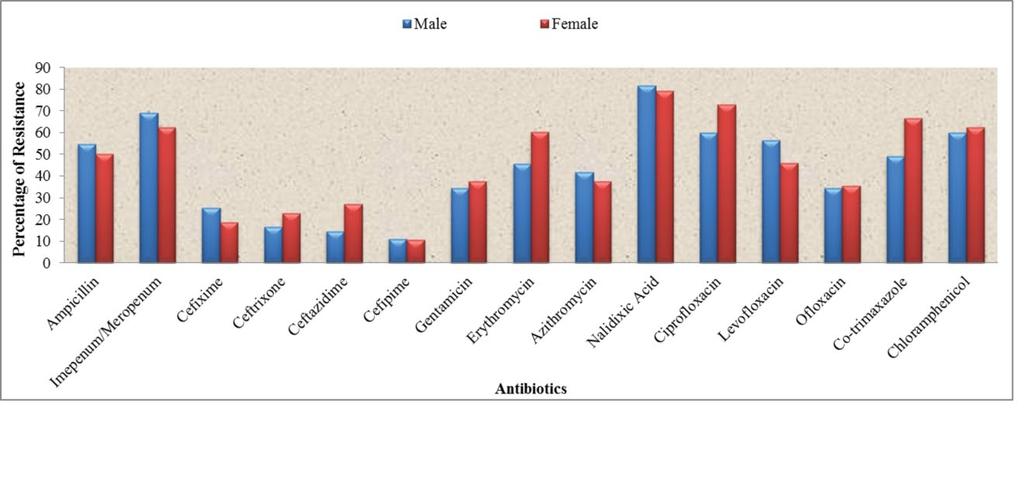 Figure 5 Antibiotics resistant isolates relative to gender of patients (P=0.976). Table 1 Gender, age, locality and socio-economic status of patients. Age Isolates Gender No.