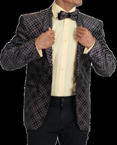 Spandex Multi- Color- 999 8102 Park Sport Coat with Bowtie Jacket: Single Breasted, One Button,