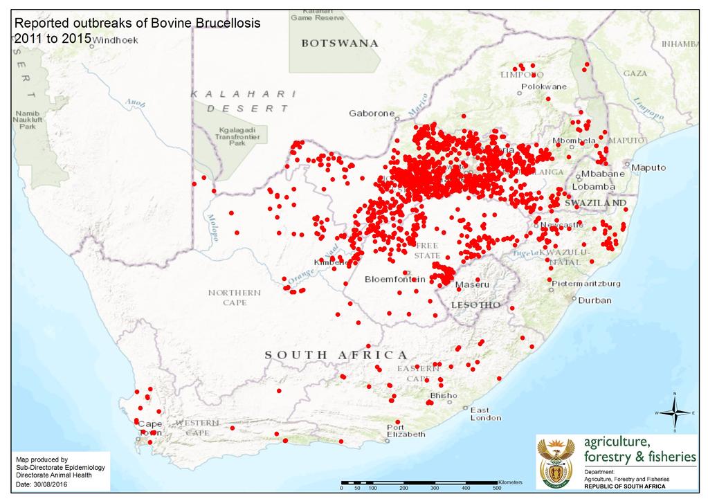 Bovine brucellosis continued Figure 2: Reported outbreaks of