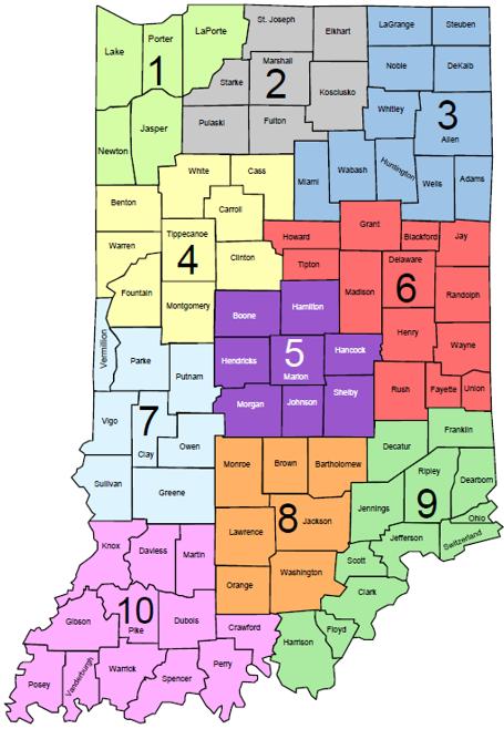 INDIANA CP-CRE CASES BY DISTRICT, 2016-2018 State: 802 District 1: 358 District 2: 29 District 3: 62 District 4: 18 District 5: