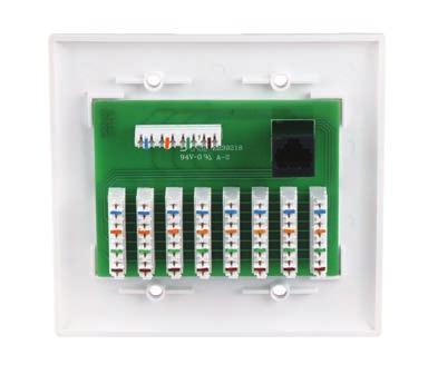 lines to 8 locations Mounts into a standard NEMA 2-gang box or 2-gang mounting bracket Phone Wall Plate 22-0011 Ivory 22-0012 22-0015 Lite Almond Available in 3 colors 4-position 4-conductor RJ-11