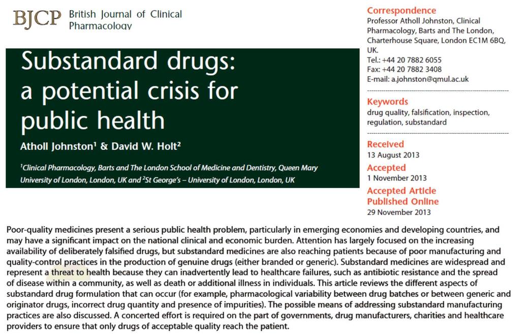 Substandard (wrong) drugs in the world?