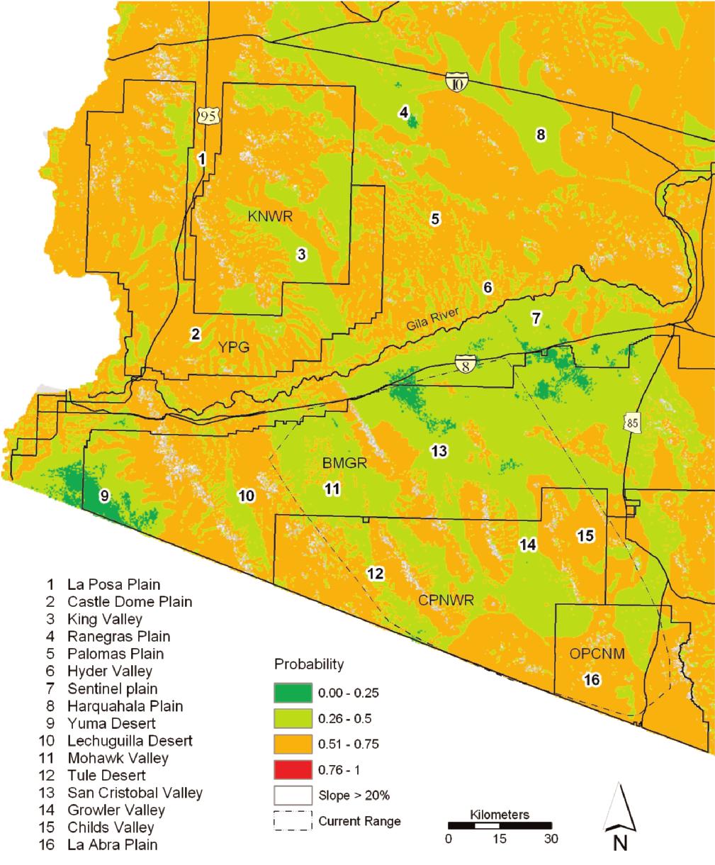 Sonoran pronghorn habitat models O'Brien et al. 31 Figure 4. Map of potential Sonoran pronghorn habitat in southwestern Arizona, USA, identified by logistic regression model.