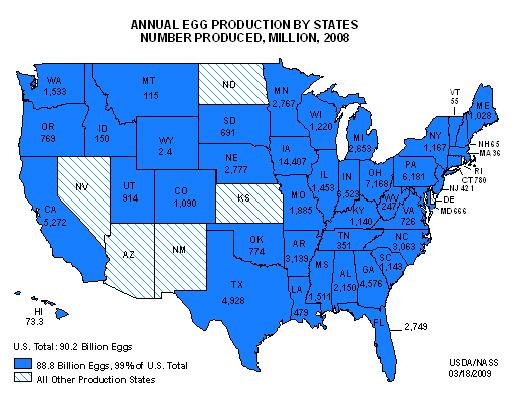 Figure 1.1 - Map of Annual Egg Production by State.
