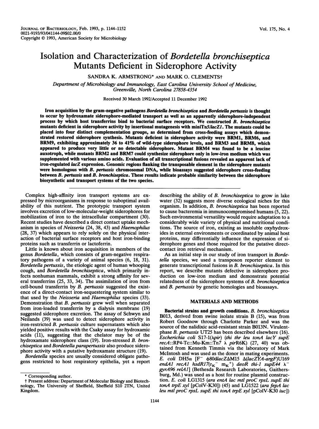 JOURNAL OF BACTERIOLOGY, Feb. 1993, p. 1144-1152 0021-9193/93/041144-09$02.00/0 Copyright X 1993, American Society for Microbiology Vol. 175, No.