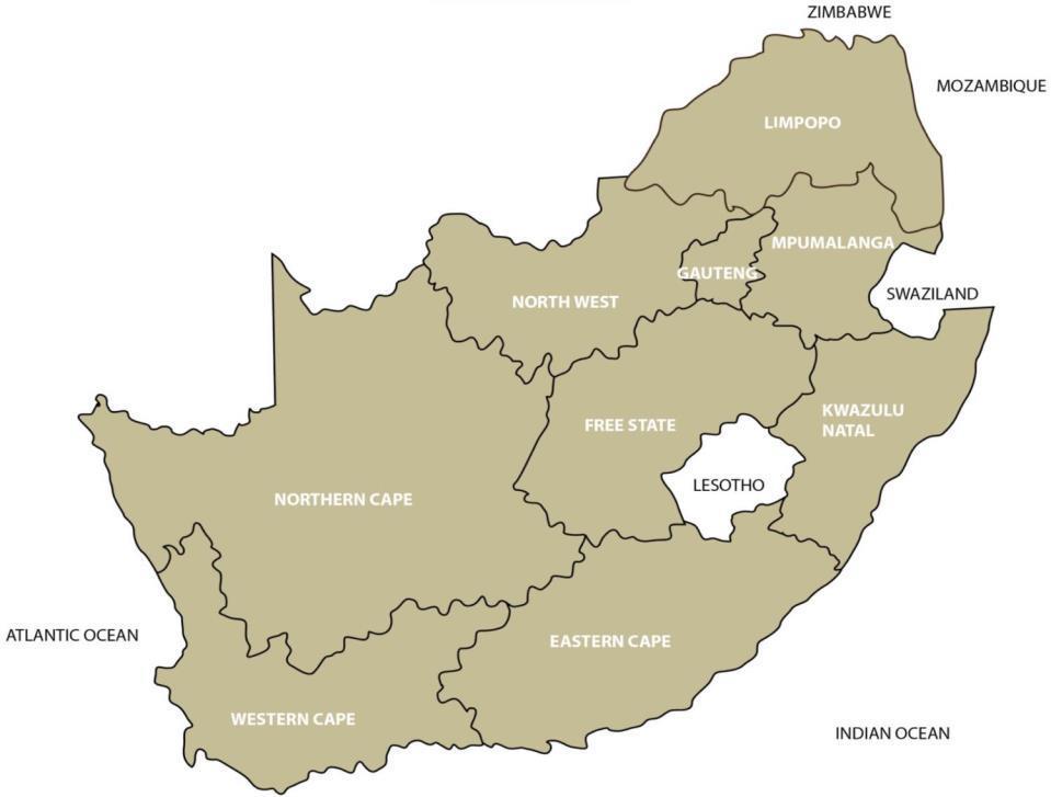 The location of 96 veterinary practices that reported during June 2014 (members of the Ruminant Veterinary Association of South Africa) This is already