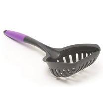 Long and soft touch, ergonomic handle for keeping your distance. Features: Long, ergonomic, soft grip handle. Oversized scoop. Vibrant purple colour.