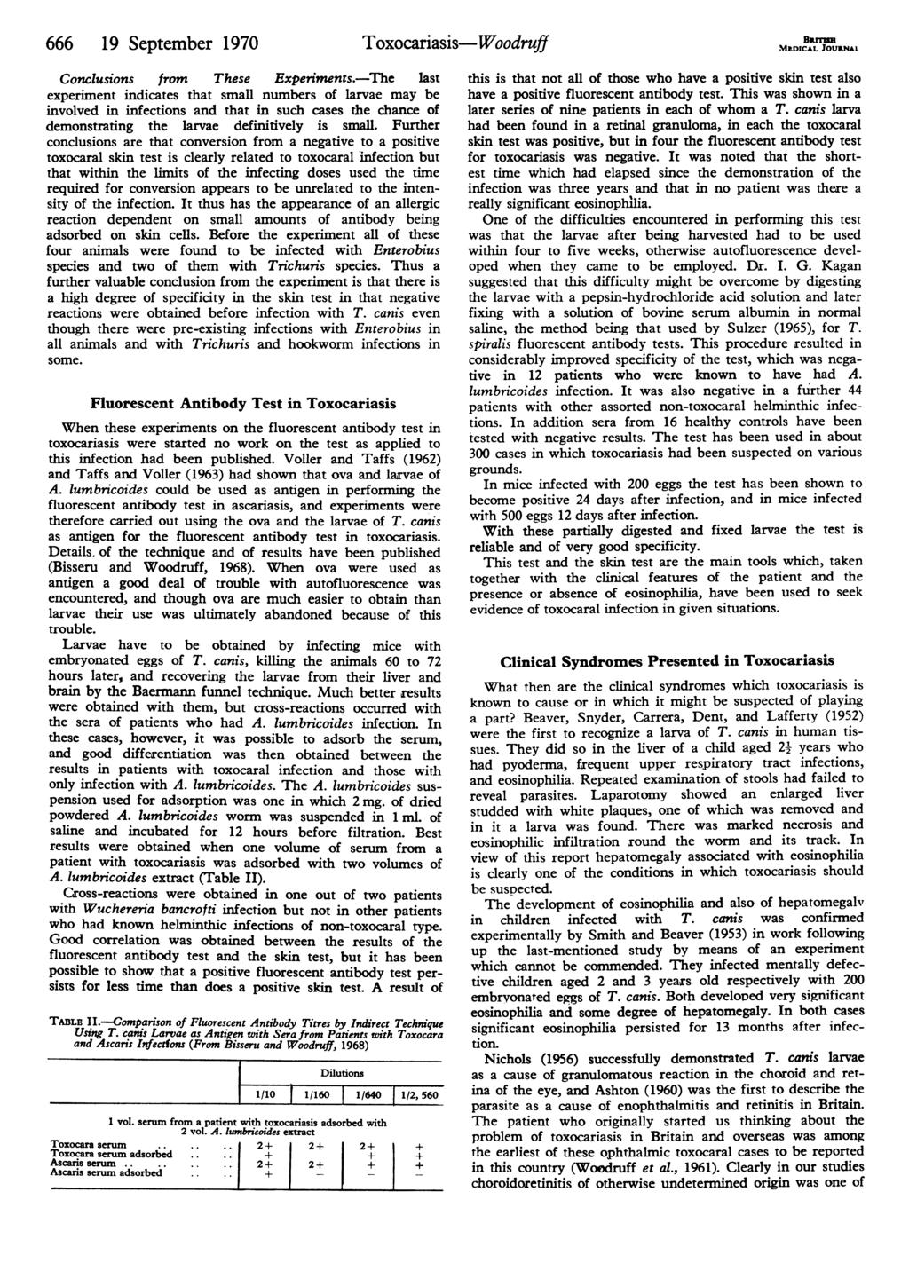 666 19 September 1970 Toxocariasis-Woodruff Conclusions from These Experiments.