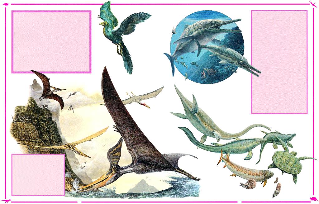Flyers and swimmers WHILE DINOSAURS ruled the land, other reptiles dominated the seas and skies. Flying reptiles, or pterosaurs, first appeared at about the same time as the dinosaurs.