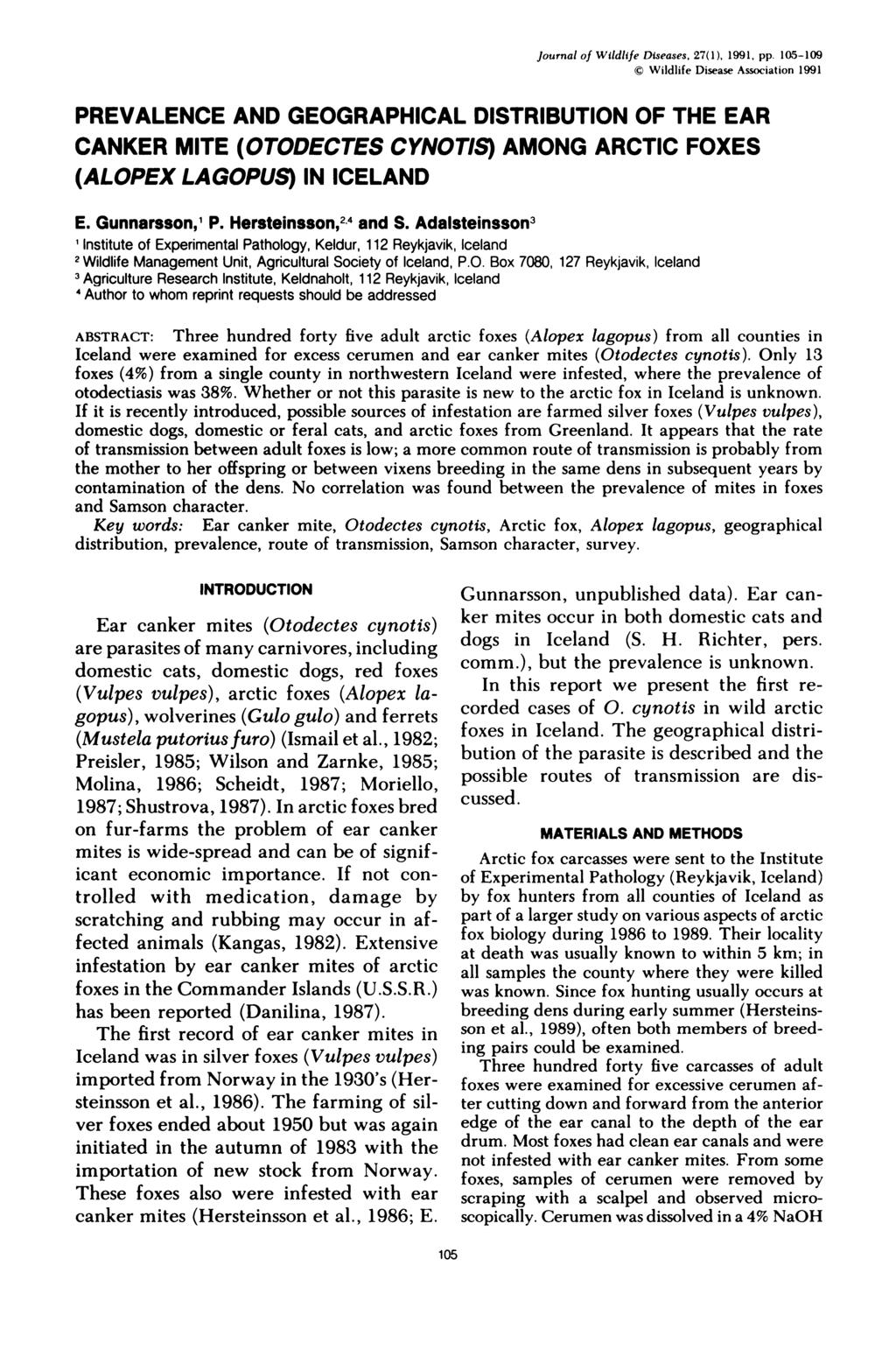 Journal of Wildlife DIseases, 27(1), 1991, pp.