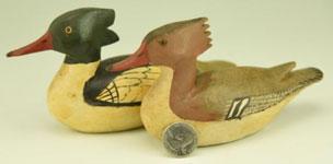 Selection of miniature decoys by Ira James Thornes, Bloxom, VA to