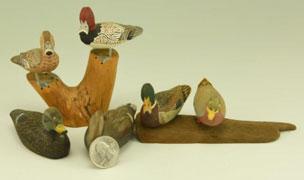 miniature Mallards drake and hen, miniature Mallard on driftwood