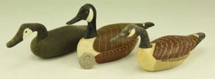 (3) Miniature carved Bufflehead decoys from the