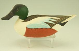 176 Oliver Lawson The Duck House Rumbley, MD hand carved 1/3 size Shoveler-Male.