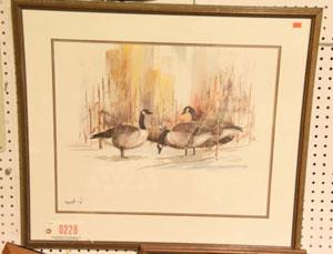 Drake and Hen. Signed and dated on underside 1984.