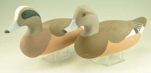 Pair of Mike Smyser carved cork body Buffleheads Hen and