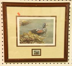 259 Framed Stamp Print of Mandarin Ducks hen and drake