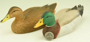 74 Pair of Dave Stavely, 1/3 size carved Mallards drake