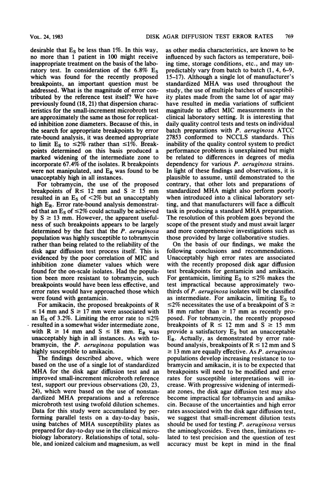 VOL. 24, 1983 desirable that Es be less than 1%. In this way, no more than 1 patient in 100 might receive inappropriate treatment on the basis of the laboratory test. In consideration of the 6.