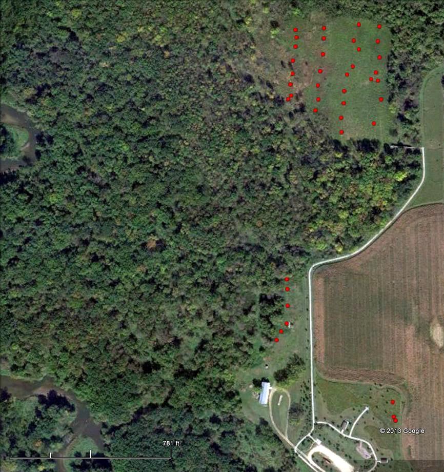 6 274 (October 1) was chosen to represent the approximate end of the growing season prior to first hibernation, and Figure 1: GoogleEarth image of Potawatomi