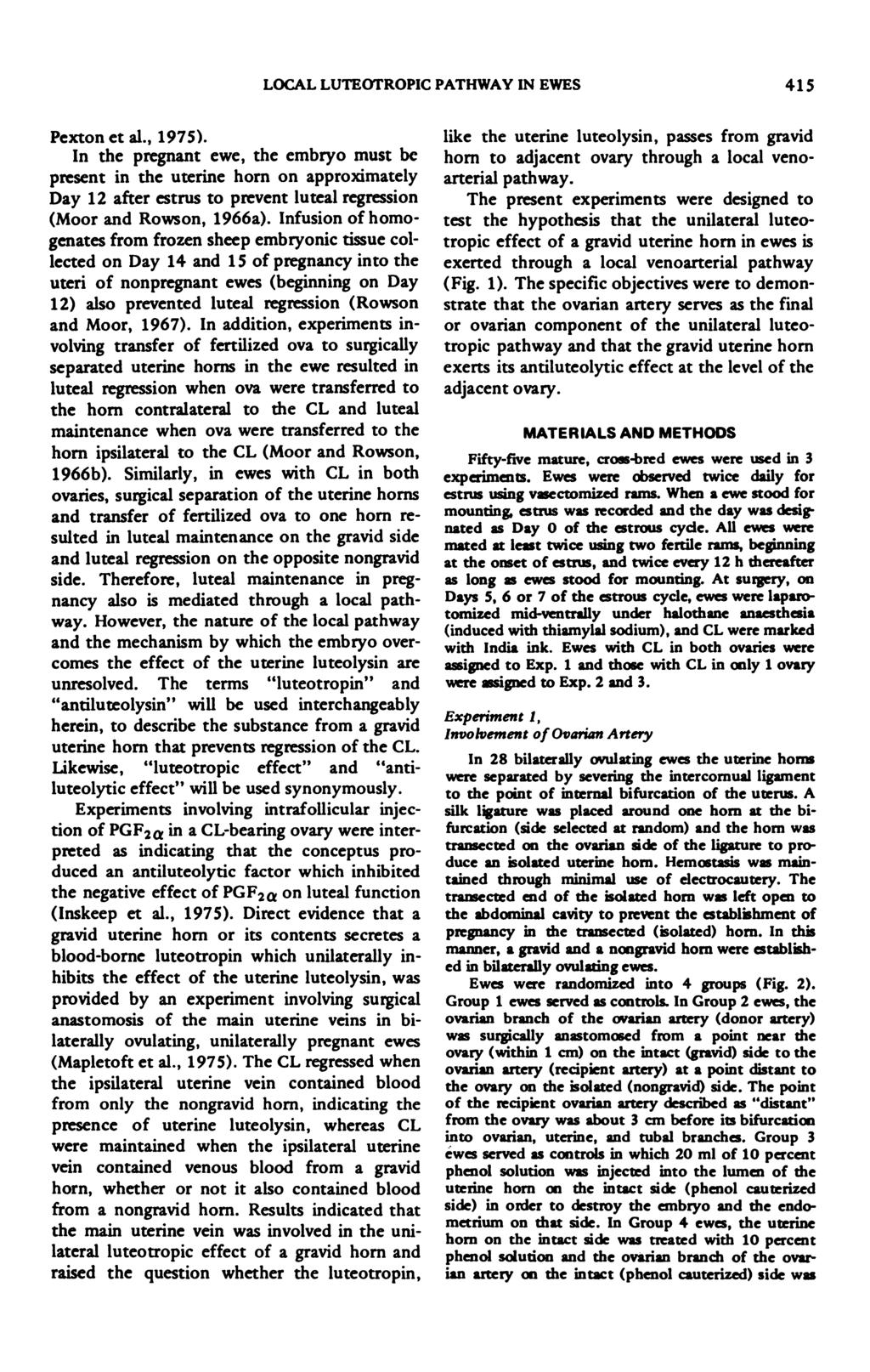 LOCAL LUTEOTROPIC PATHWAY IN EWES 415 Pexton et al., 1975).