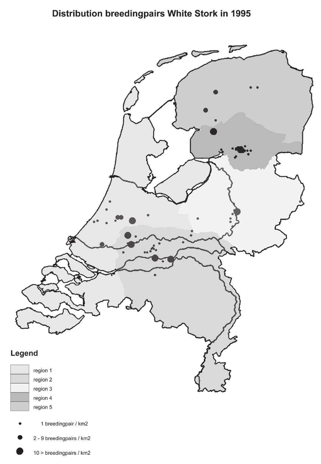 Fig. 1. Distribution of the White Stork in The Netherlands 1995 and 20
