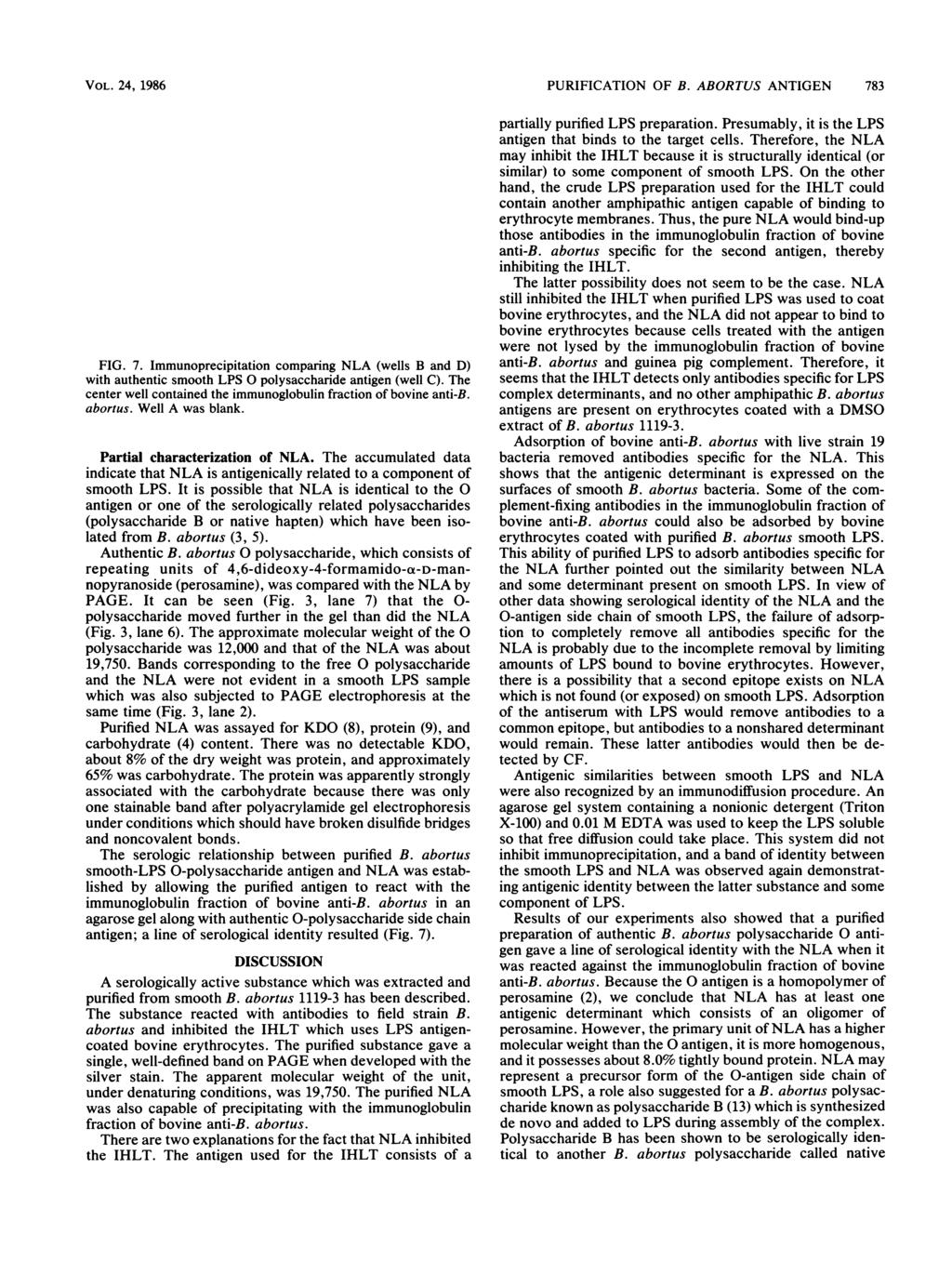 VOL. 24, 1986 D.." ci I.. FIG. 7. Immunoprecipitation comparing NLA (wells B and D) with authentic smooth LPS 0 polysaccharide antigen (well C).
