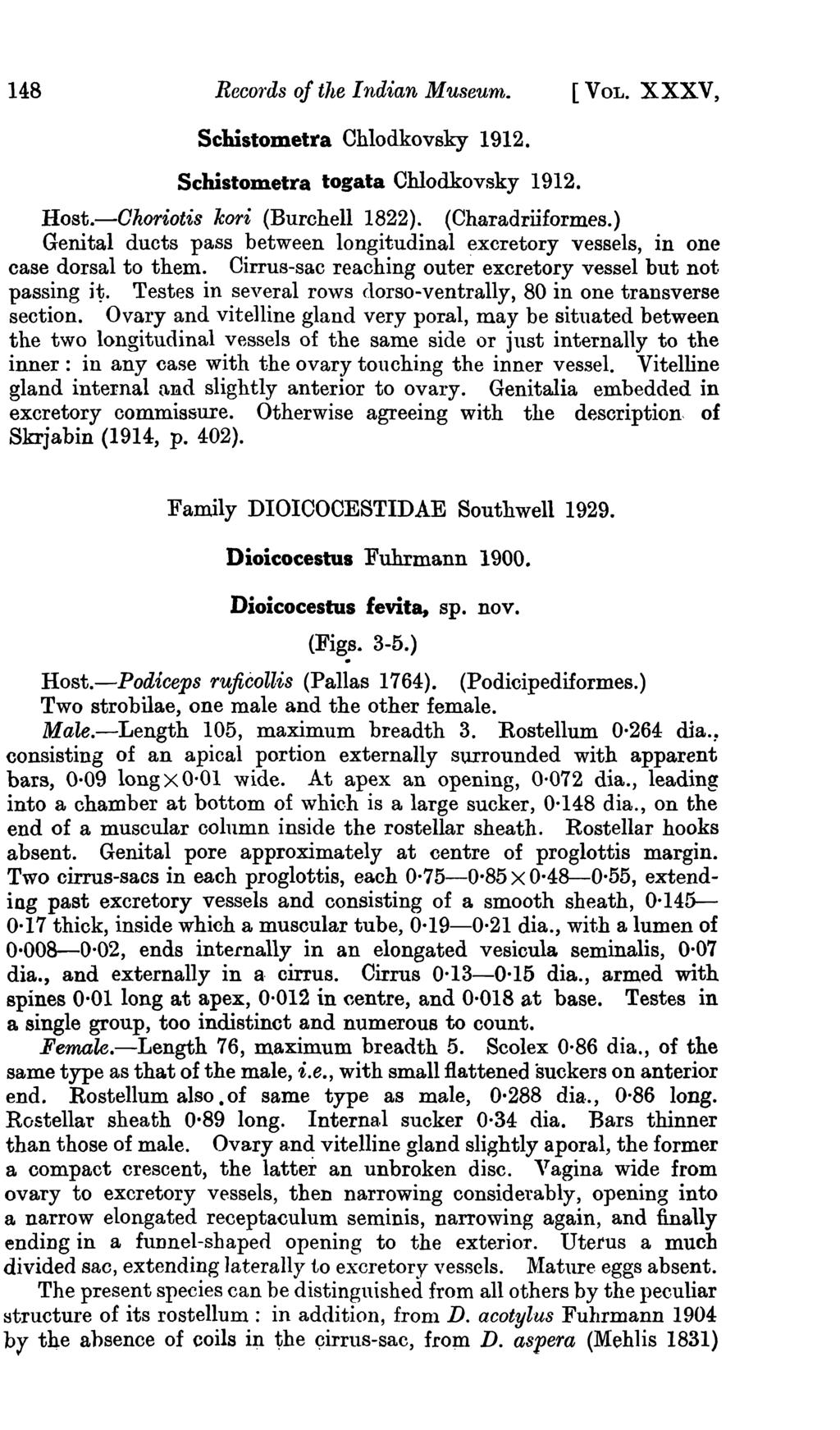 148 Records of the Indian M Useun~. [VOL. XXXV, Schistometra Chlodkovsky 1912. Schistometra togata Chlodkovsky 1912. Host.-OhQriotis kori (Burchell 1822). (Charadriiformes.