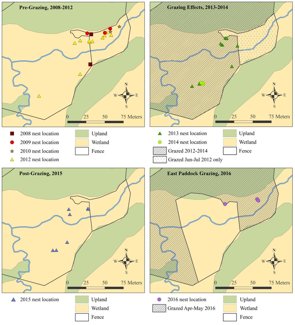 Herpetological Conservation and Biology Figure 2. Locations of Bog Turtle (Glyptemys muhlenbergii) nests in relation to cattle-grazed areas at the study site in New York, USA.