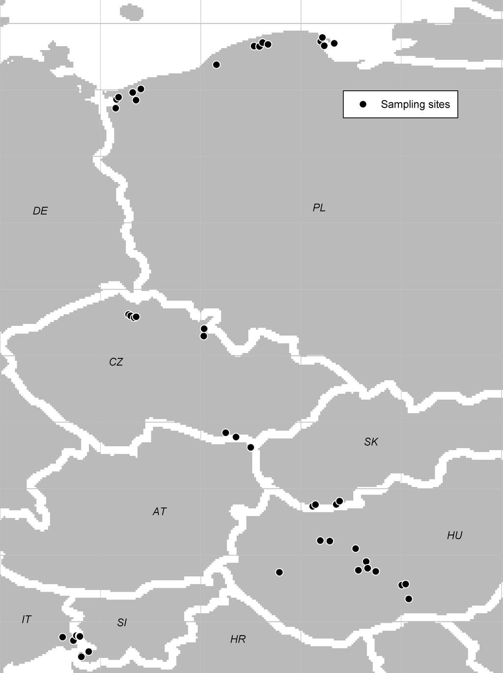 Fig 1. Map of central Europe with the localities studied. doi:10.1371/journal.