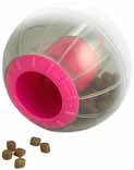 Filled with your cat s favorite treats the dispenser creates an unpredictable roll that engages the cat to chase it.