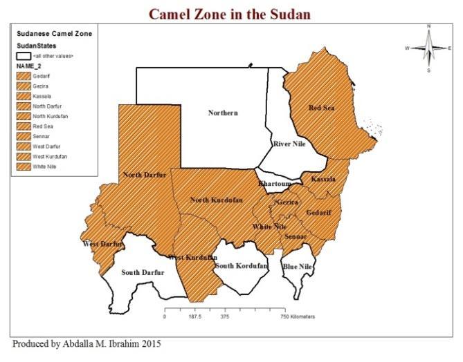 Figure 1: The study area Figure 2: The camel zone in the Sudan Blood Samples: Blood samples were Statistical analysis: All collected data collected from camels using the were entered, coded and