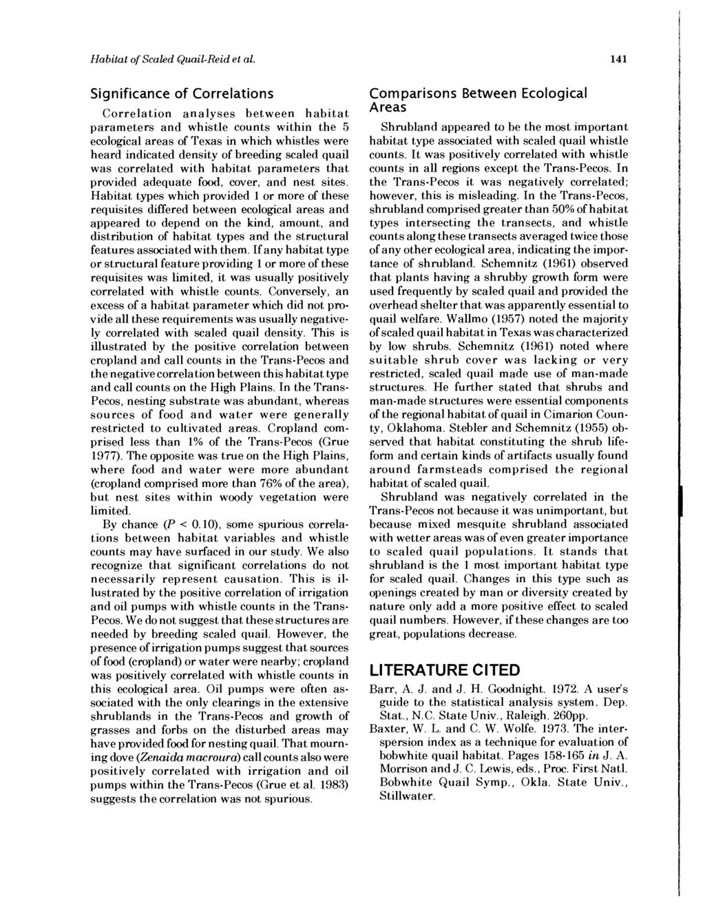 Reid et al.: Habitat Requirements of Breeding Scaled Quail in Texas Habitat of Scakd Quail-Reid et al.