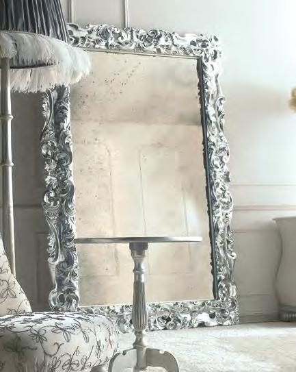 B LONDRA WOODEN MIRROR ivory Luise finish with silver leaf details, cat.