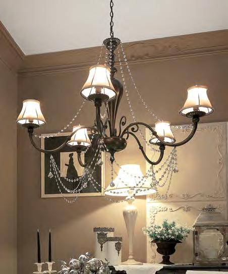 C, paralumi in tessuto FLORIAN 4 LIGHTS CHANDELIER wax silver leaf finish, cat.