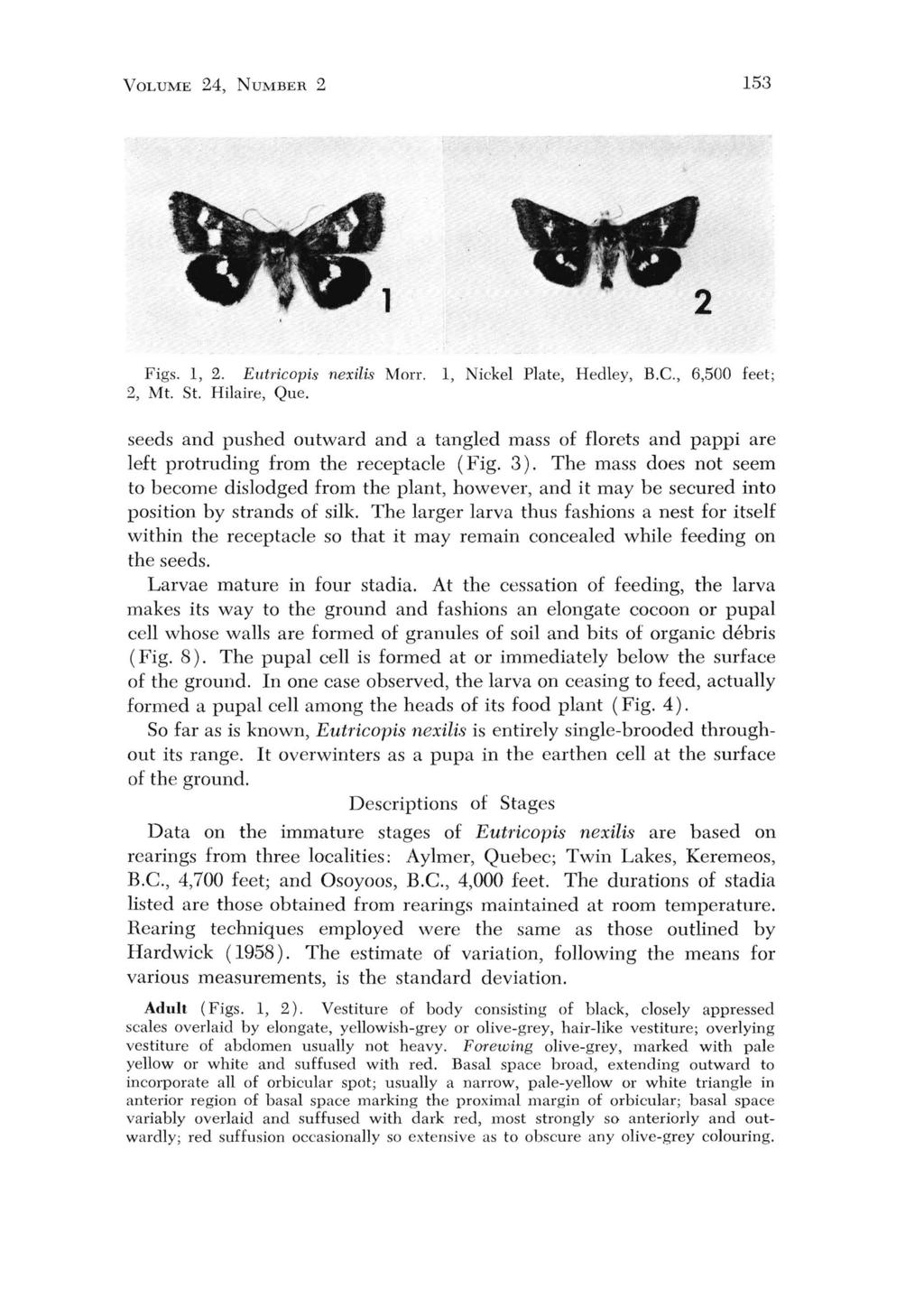 VOLUME 24, NUMBER 2 153 Figs. 1, 2. Etttricopis nexilis Morr. 1, Nickel Plate, Hedley, B.C., 6,500 feet; 2, Mt. St. Hilaire, Que.