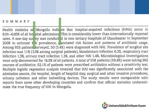 About 60 % of all patients received Antibiotics, 92,1 % without sensitivity testing (similar to U.S., eg*, but big differences) Polk, Ronald E., et al.