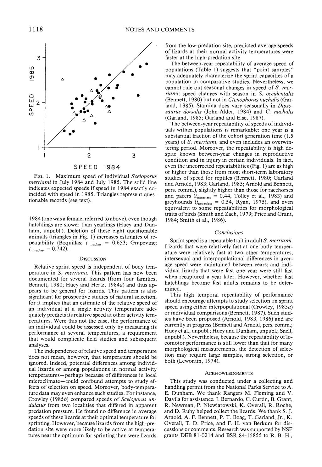 1118 NOTES AND COMMENTS 3 I _ I 0.0 A/ 0 1 ~ ~~2 ~ 3 SP E ED I198 4 FIG. 1. Maximum speed of individual Sceloporus merriami in July 1984 and July 1985.