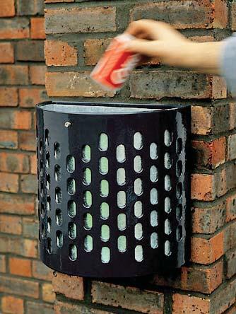 either wall or post-mounting. The Cromer is a complementary design non-perforated solid sheet form litter bin.